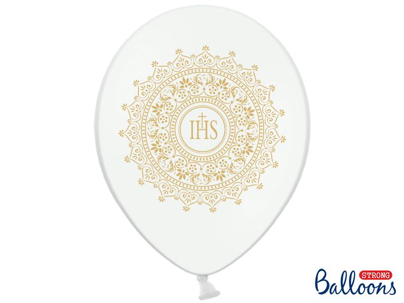 BALONY IHS METL. WHITE Z ZŁ. NADR. 30CM