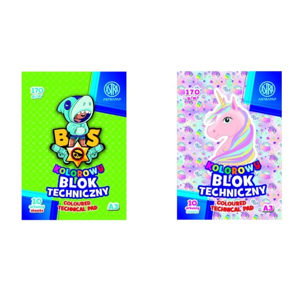 BLOK KOLOROWY A3/10 BARWIONY W MASIE 170G 'BS&UNICORN'