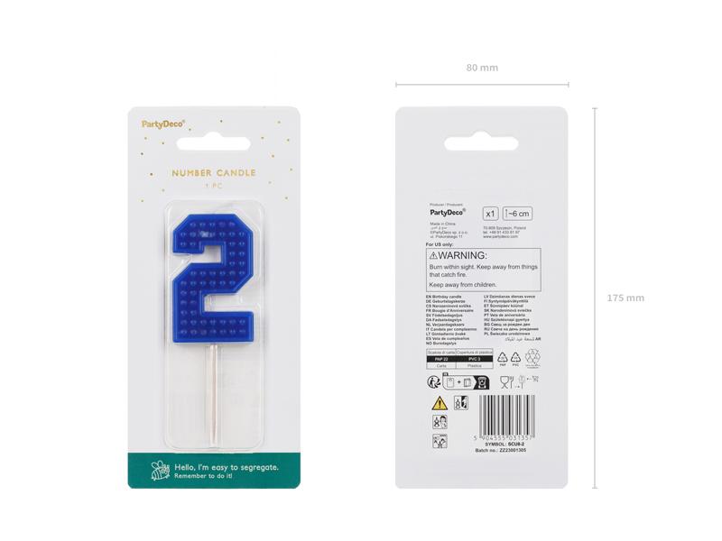 ŚWIECZKA CYFERKA 2 NIEBIESKI 6CM