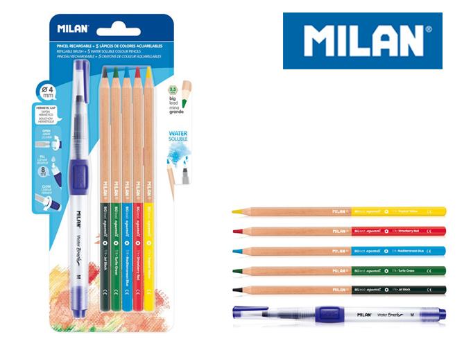 PĘDZEL MILAN WODNY + 5 KREDEK AKWARELOWYCH BL