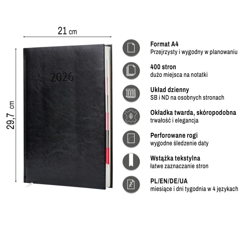 KALENDARZ KSIĄŻKOWY A4 DZIENNY AGENDA AREX
