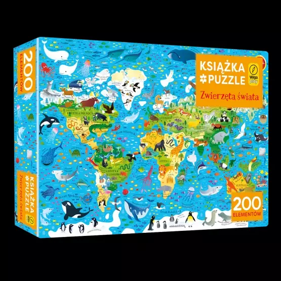 ZWIERZĘTA ŚWIATA. PUZZLE 200 ELEM. + KSIĄŻKA