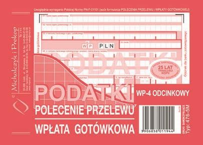 DRUK M POLECENIE PRZELEWU A6 PODATKI 4 ODC. MIĘKKIE