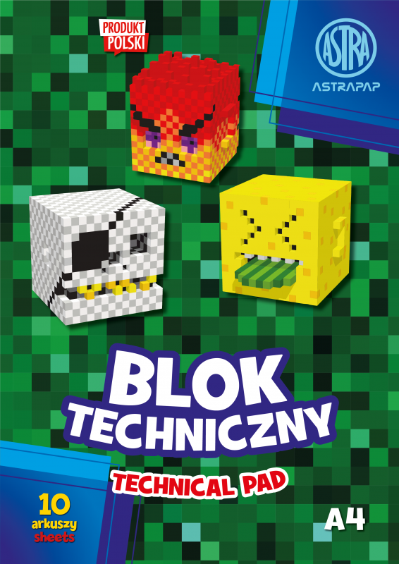 BLOK TECHNICZNY A4/10 BIAŁY ASTRAPAP 'PIXEL&UNICORN'