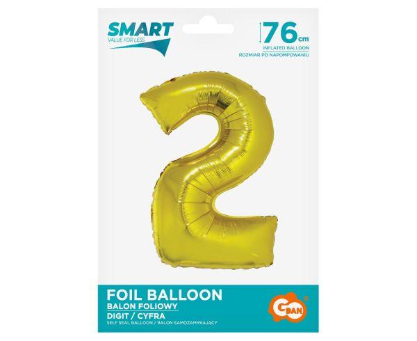 BALON FOLIOWY SMART CYFRA 2 ZŁOTA 76 cm