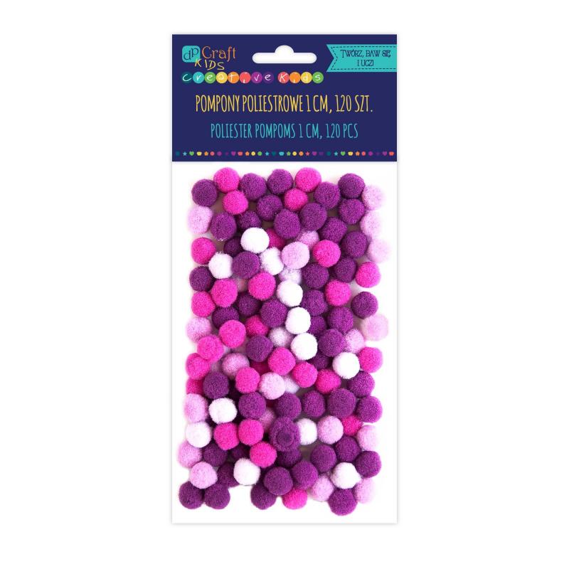 POMPONY POLIESTROWE 1CM MIX FIOLETOWY 120SZT