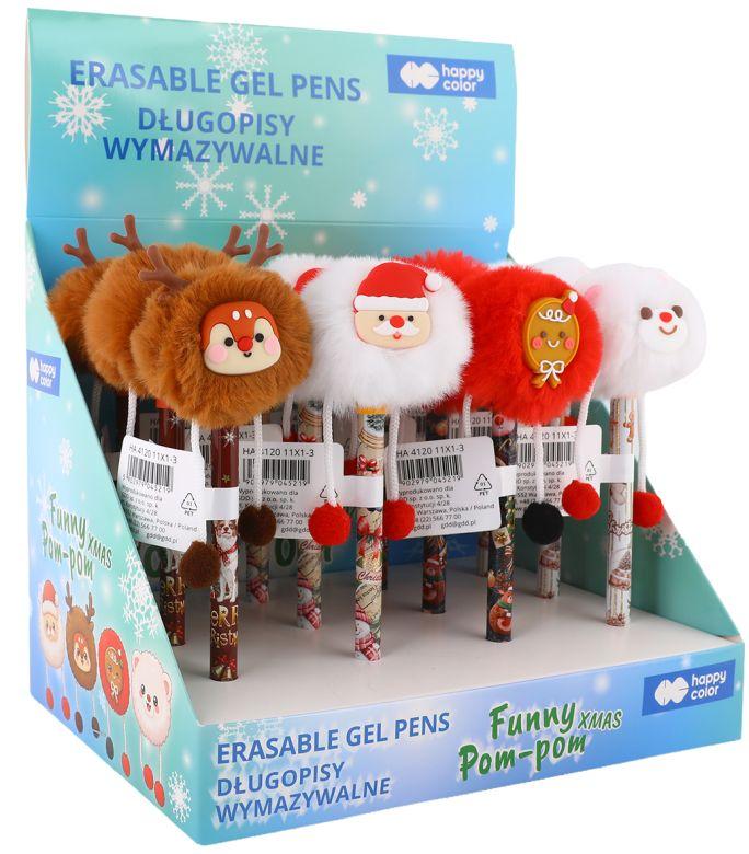 DŁUGOPIS WYMAZYWALNY XMAS FUNNY POMPOM 0.5MM NIEBIESKI HAPPY COLOR A/12