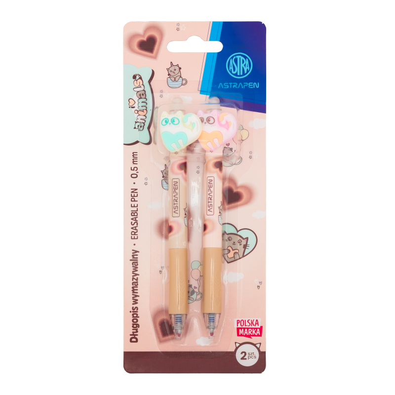 DŁUGOPIS WYMAZYWALNY CLICK Z GUMOWYM UCHWYTEM 0,5MM ASTRAPEN ANIMALS CHOCO A/2