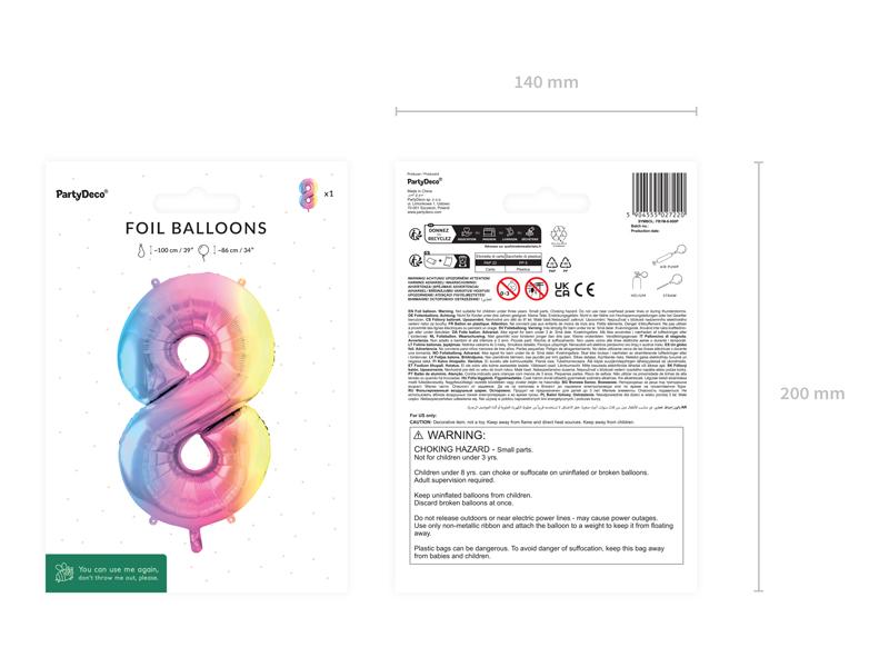 BALON FOLIOWY 8 86CM PASTELOWY TĘCZOWY