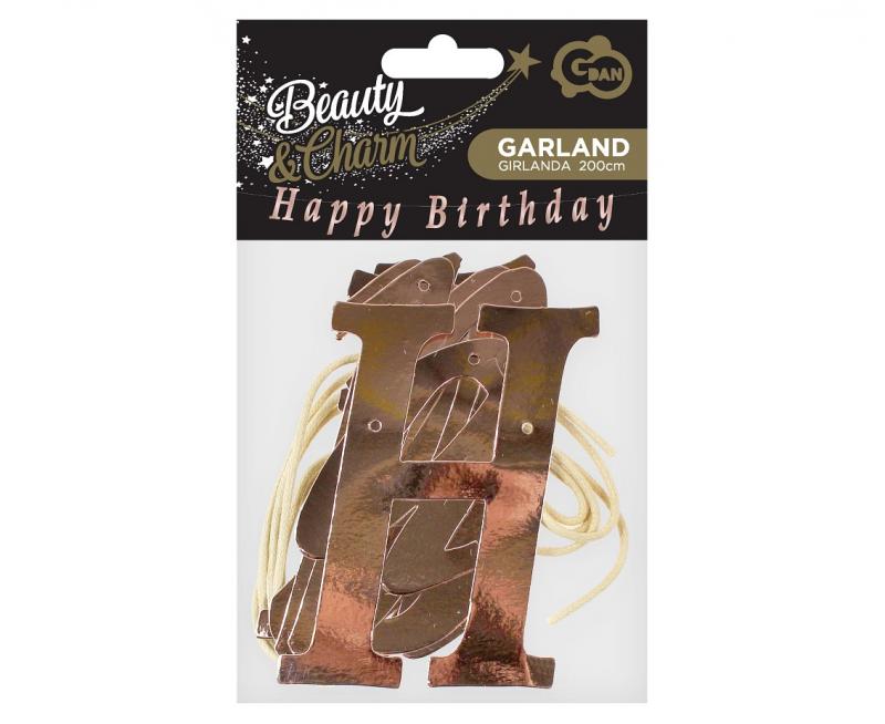 GIRLANDA B&C HAPPY BDAY MET RÓŻ-ZŁ 11/200CM
