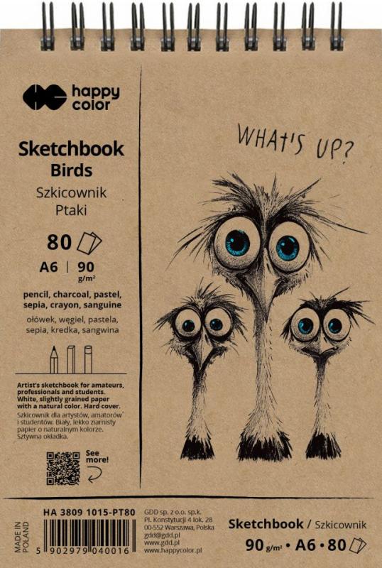 SZKICOWNIK NA SPIRALI PTAKI A6/80 BIAŁY 90g, Happy Color