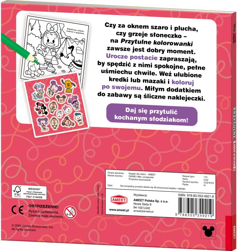KSIĄŻECZKA DISNEY MIKI I PRZYJACIELE.PRZYTULNE KOLOROWANKI