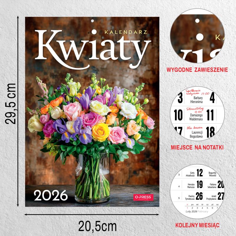 KALENDARZ ŚCIENNY A4 KWIATY AREX