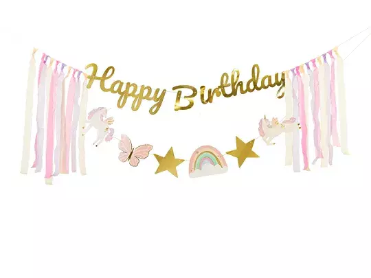 BANER HAPPY BIRTHDAY JEDNOROŻEC 230X17.5CM MIX