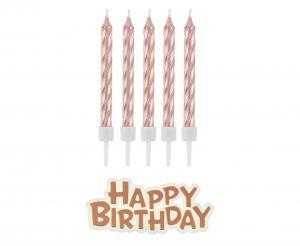 ŚWIECZKI B&C URODZINOWE HAPPY BIRTHDAY RÓŻOWO-ZŁOTE 16SZT