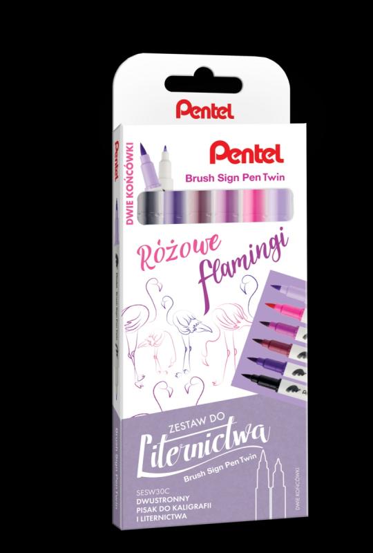 PISAK PĘDZELKOWY BRUSH KOMPLET A/6 RÓŻOWE FLAMINGI