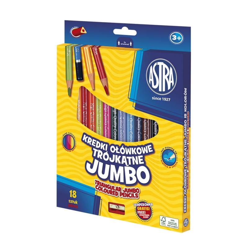 KREDKI OŁÓWKOWE 18 ASTRA TRÓJKĄTNE JUMBO Z TEMPERÓWKĄ
