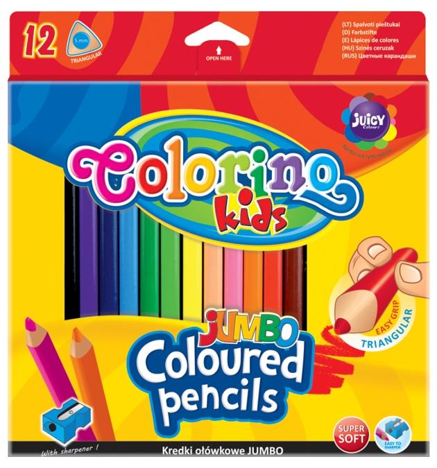 KREDKI OŁÓWKOWE 12 COLORINO TRÓJKĄTNE JUMBO Z TEMP.