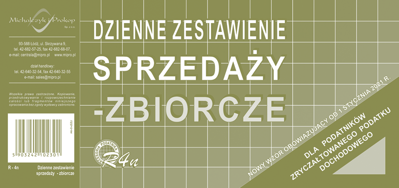 DRUK M DZIENNE ZEST.SPRZED.ZBIOR.1/3A4 NOWE