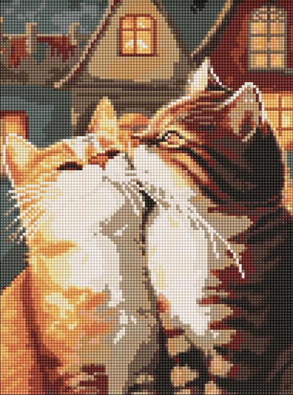 ZESTAW DO MOZAIKI DIAMENTOWEJ ZAKOCHANE KOTY 30X40CM