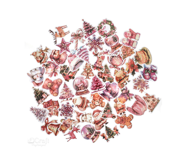 NAKLEJKI WINYLOWE ŚWIĄTECZNE 4-6CM 50SZT MODERN PINK #ŚWIĘTA