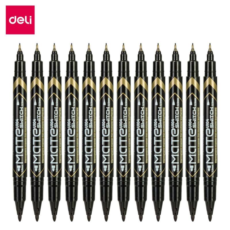 MARKER PERMANENTNY DWUSTRONNY CZARNY 1,0MM I 0,5MM CZARNY DELI A/12