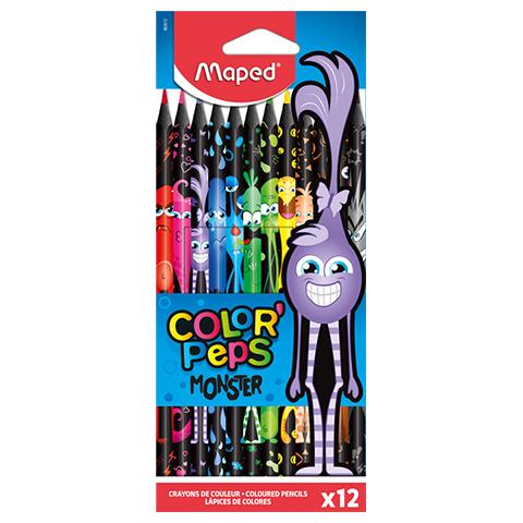 KREDKI 12 TRÓJKĄTNE MAPED MONSTER COLORPEPS W CZARNEJ OBUD.