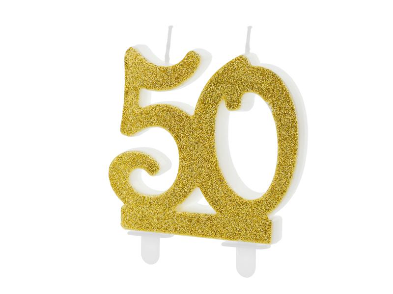 ŚWIECZKA 50 ZŁOTY BROKAT