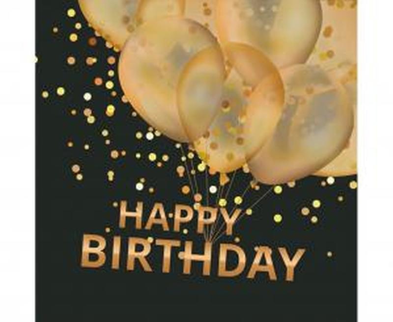SERWETKI PAPIEROWE GOLD BALLOONS HAPPY B-DAY ON BLACK 33X33CM