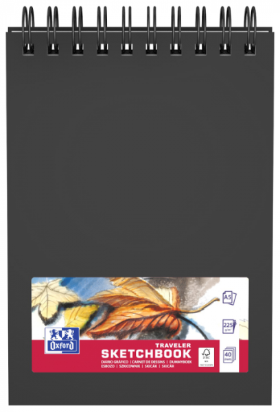 SZKICOWNIK A5/40 OXFORD SPIRALA TRAVELER CZARNY 225G
