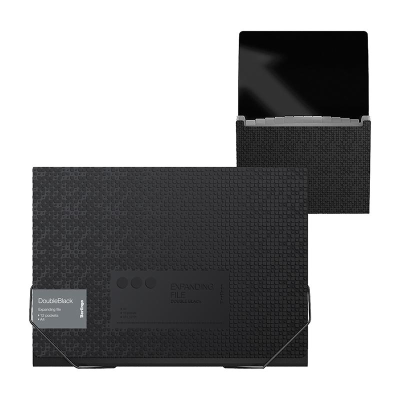TECZKA A4 BERLINGO 12 PRZEGRÓDEK Z GUMKĄ PP DOUBLE BLACK