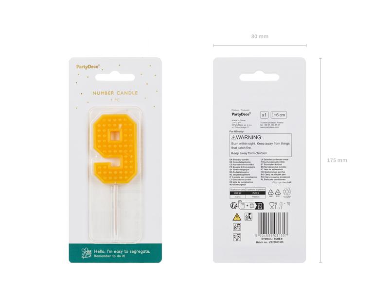 ŚWIECZKA CYFERKA 9 ŻÓŁTY 6CM