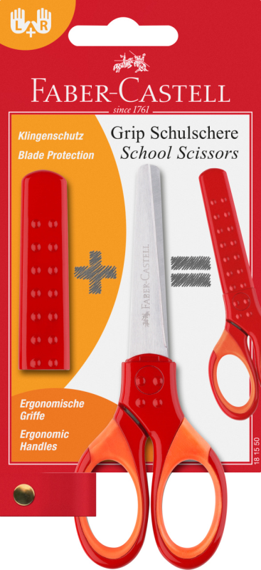 NOŻYCZKI SZKOLNE GRIP CZERWONE BLISTER FABER-CASTELL