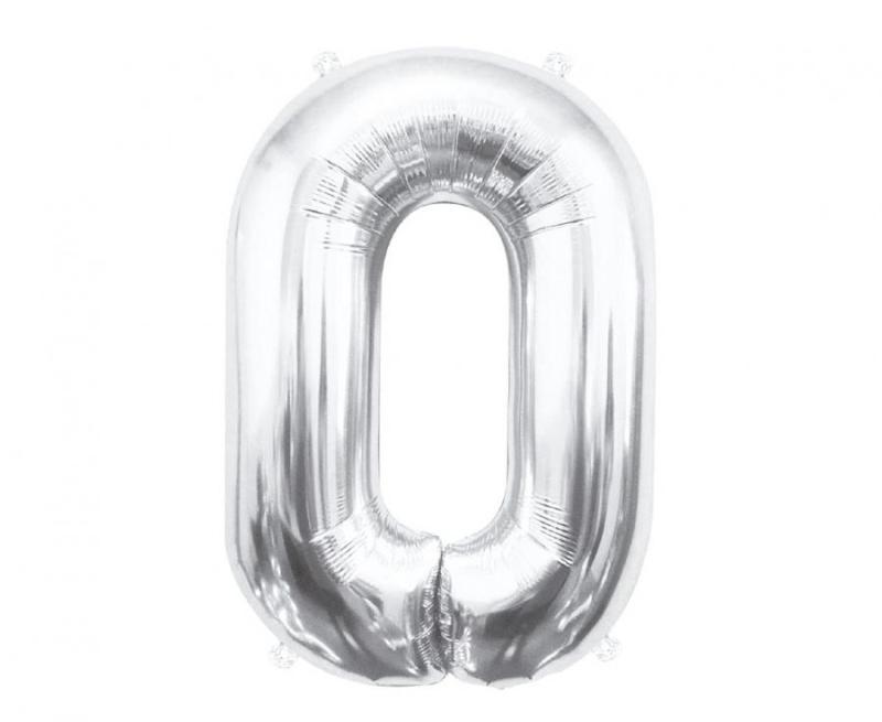 BALON FOLIOWY B&C CYFRA 0 SREBRNA 85CM