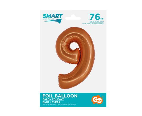 BALON FOLIOWY SMART CYFRA 9 MIEDZIANA 76CM