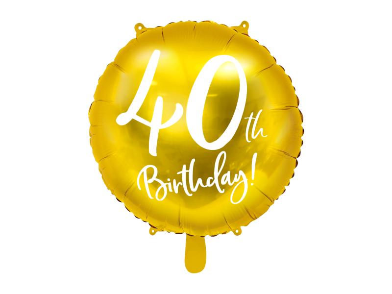 BALON FOLIOWY 40 URODZINY 45CM ZŁOTY