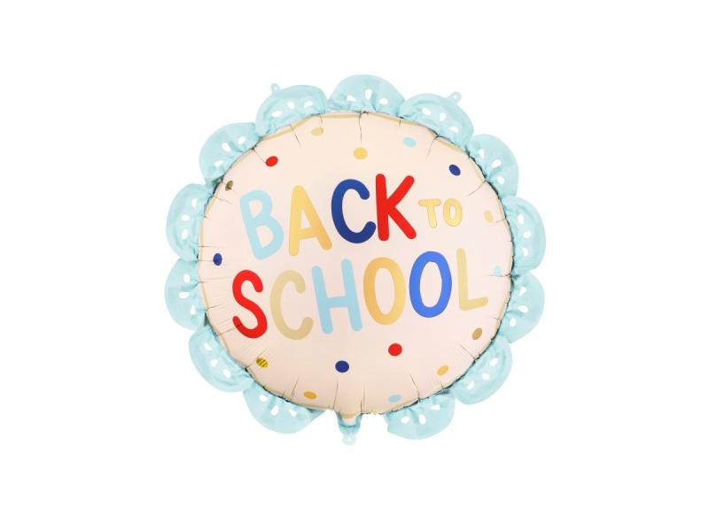 BALON FOLIOWY PASTYLKA Z FALBANKĄ BACK TO SCHOOL 52X52CM KRMOWO-NIEBIESKI