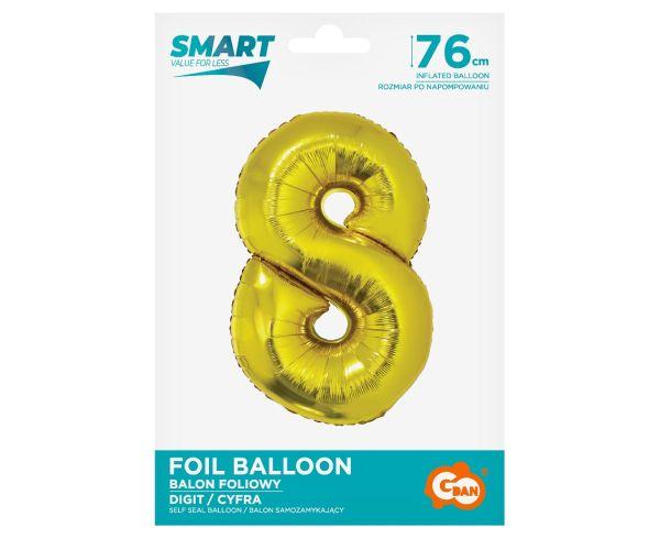 BALON FOLIOWY SMART CYFRA 8 ZŁOTA 76CM