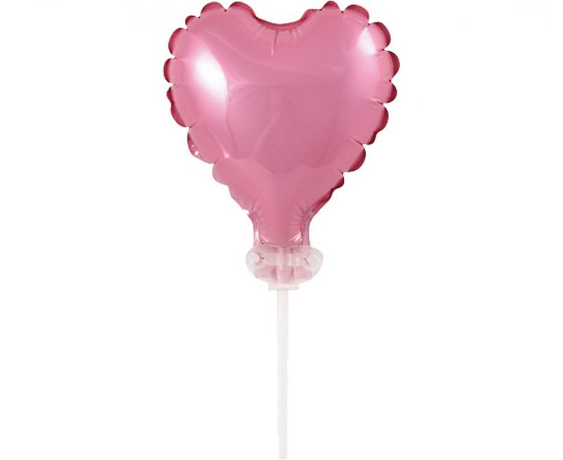 BALON FOLIOWY NA PATYCZKU 8CM SERCE RÓŻOWE