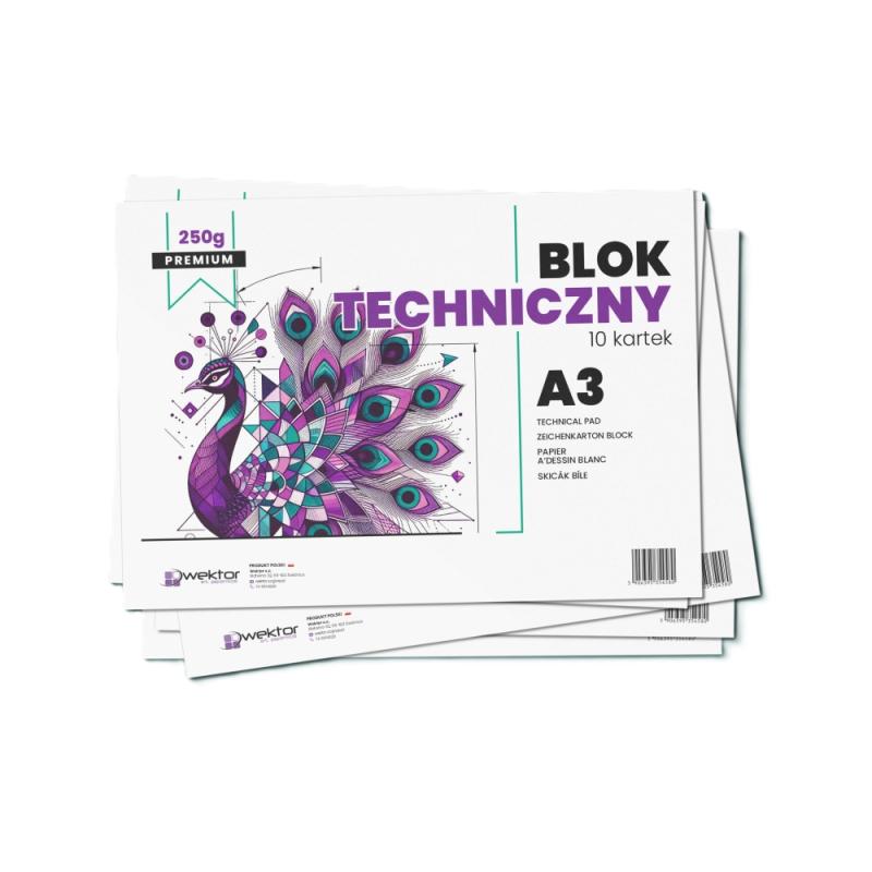 BLOK TECHNICZNY A3 BIAŁY 250G PREMIUM