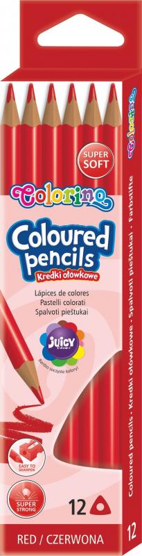 KREDKI OŁÓWKOWE 12 COLORINO TRÓJKĄTNE CZERWONE