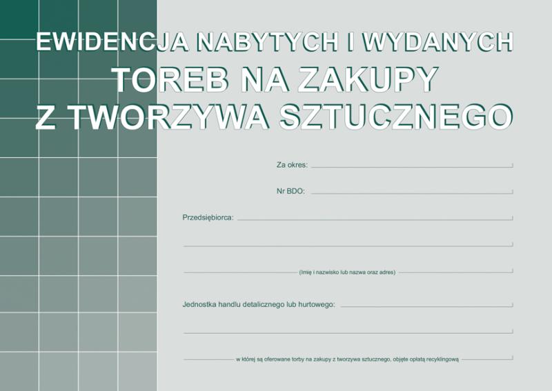 DRUK M EWIDENCJA NABYCIA I WYDOBYCIA TOREB NA ZAKUPY Z TWORZYWA SZTUCZNEGO A5