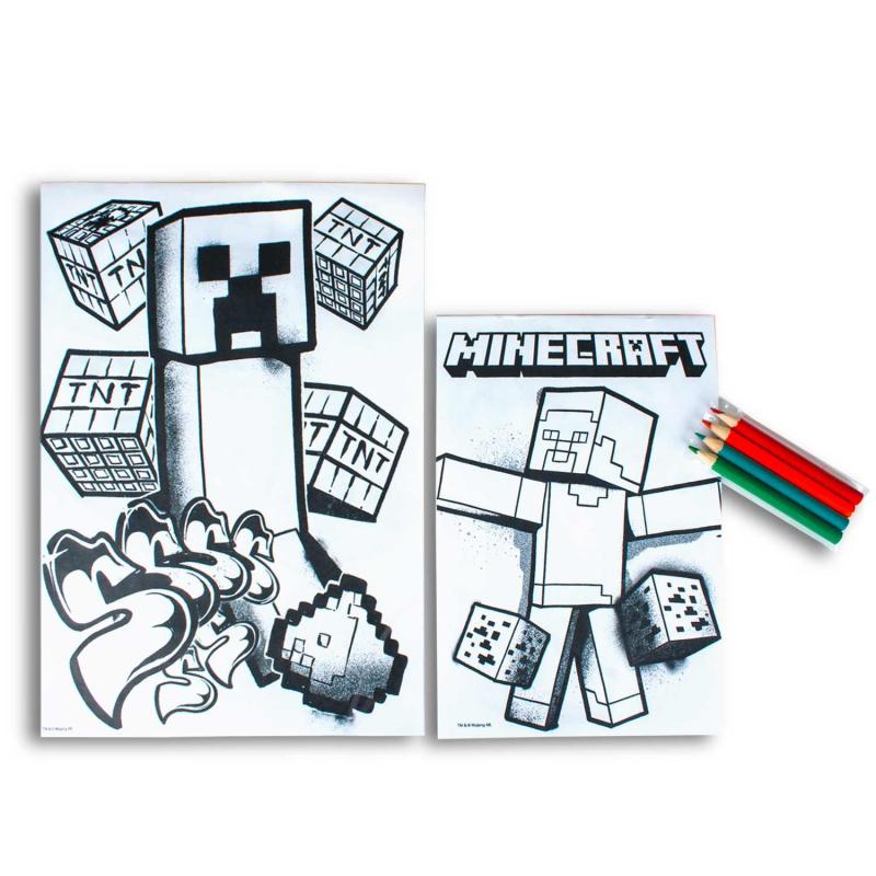 ZESTAW DO KOLOROWANIA - 4 KREDKI, 2 NOTATNIKI MINECRAFT