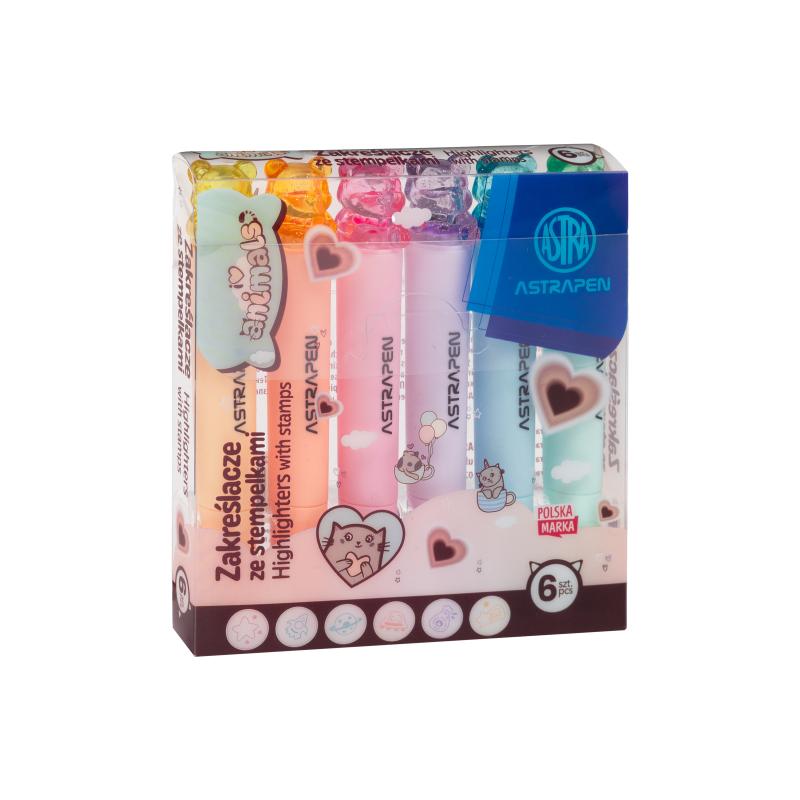 ZAKREŚLACZE 6 ZE STEMPELKAMI ASTRAPEN ANIMALS CHOCO
