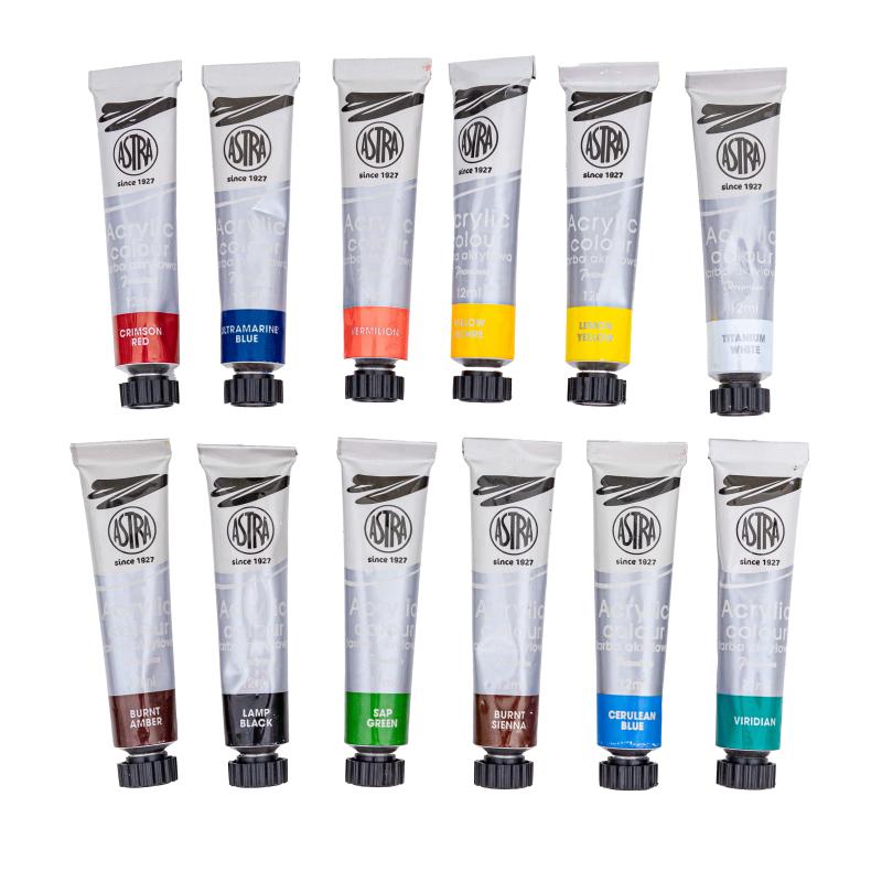ZESTAW ARTYSTYCZNY ASTRA ART&HOBBY - 19 el. Farby akrylowe 12 kol×12ml