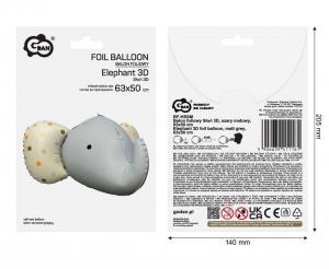 BALON FOLIOWY SŁOŃ 3D 63X50CM SZARY MAT