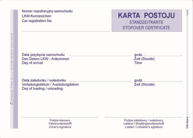 DRUK M KARTA POSTOJU