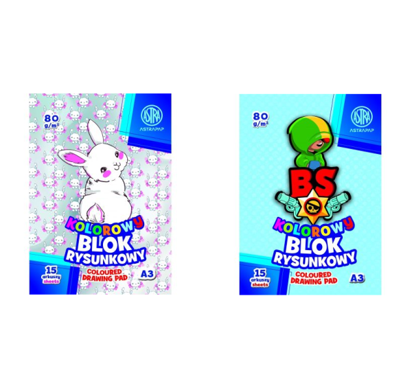 BLOK KOLOROWY A3/15 BARWIONY W MASIE 80G 'BS&RABBIT'