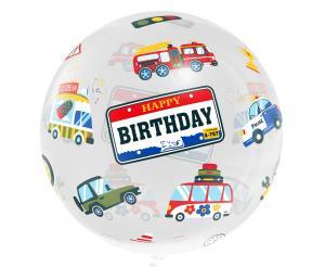 BALON AQUA - KRYSZTAŁOWY HAPPY BIRTHDAY POJAZDY