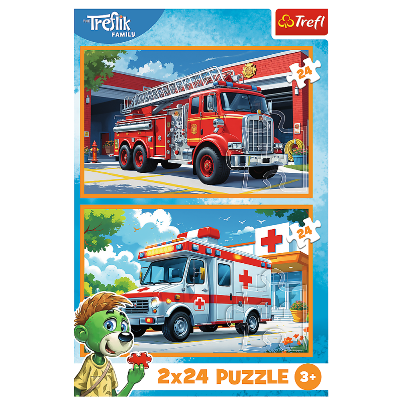 PUZZLE 2X24 TREFL WÓZ STRAŻACKI I KARETKA RODZINA TREFLIKÓW